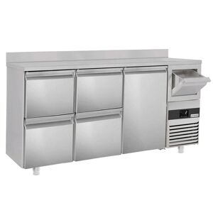 GGM Gastro - Table refrigeree pour bar & boissons PREMIUM - 2130x600mm - 1 porte, 4 tiroirs, rebord & tape-cafe Argent