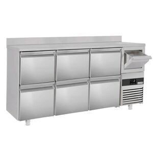 GGM Gastro - Table refrigeree pour bar et boissons Premium - 2130x600mm - avec 6 tiroirs 1/2, rebord & extracteur pour cafe Argent