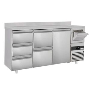 GGM Gastro - Table refrigeree pour bar & boissons PREMIUM - 2130x600mm - 1 porte, 5 tiroirs, rebord & extracteur pour cafe Argent