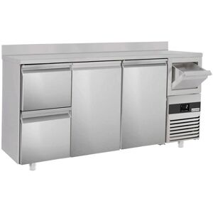 GGM Gastro - Table refrigeree pour bar & boissons PREMIUM - 2130x600mm - 2 portes, 2 tiroirs, rebord & extracteur pour cafe Argent