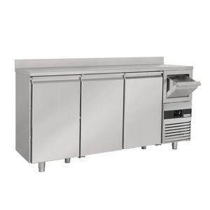 GGM Gastro - Table refrigeree pour bar & boissons PREMIUM - 2130x600mm - 3 portes, rebord & extracteur pour cafe Argent