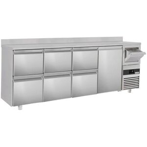 GGM Gastro - Table refrigeree pour bar & boissons PREMIUM - 2690x600mm - 1 porte, 6 tiroirs, rebord & extracteur pour cafe Argent