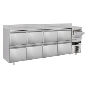 GGM Gastro - Table refrigeree pour bar et boissons Premium - 2690x600mm - avec 8 tiroirs 1/2, rebord & extracteur pour cafe Argent