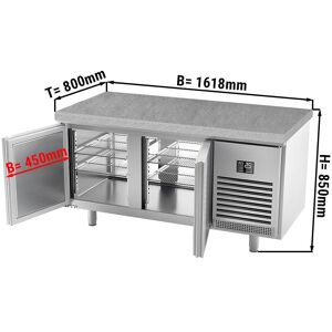 GGM Gastro - Table refrigeree de boulangerie Premium PLUS - 1618x800mm - avec portes des deux côtes & Plan de travail en granit Argent