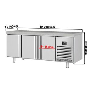 GGM Gastro - Table refrigeree de boulangerie Premium PLUS - 2185x800mm - avec portes des deux côtes & Plan de travail en granit Argent