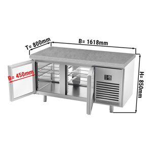 GGM Gastro - Table refrigeree de boulangerie Premium PLUS - 1618x800mm - avec portes vitrees des deux côtes & Plan de travail en granit Argent