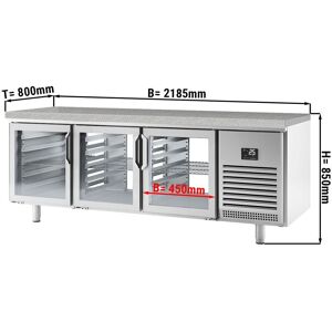 GGM Gastro - Table refrigeree de boulangerie Premium PLUS - 2185x800mm - avec portes vitrees des deux côtes & Plan de travail en granit Argent