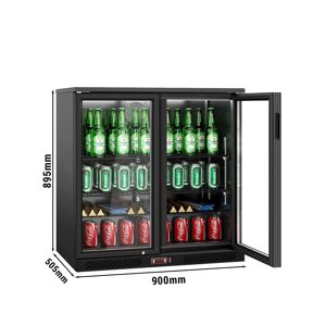 GGM Gastro - Refrigerateur bar - 900mm - 220 litres - avec 2 portes battantes en verre - Exterieur & Interieur Noir Noir