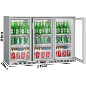 GGM Gastro - Refrigerateur bar - 1330mm - 320 litres - avec 3 portes battantes en verre - Gris Argent