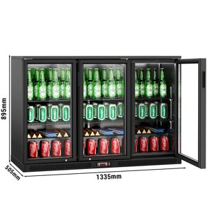 GGM Gastro - Refrigerateur bar - 1330mm - 320 litres - avec 3 portes battantes en verre - Exterieur & Interieur Noir Noir