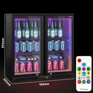 GGM Gastro - Refrigerateur bar - 900mm - 220 litres - avec eclairage LED & 2 portes battantes - Exterieur & Interieur Noir Noir