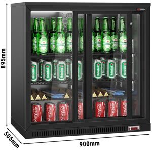 GGM Gastro - Refrigerateur bar - 900mm - 220 litres - 2 portes coulissantes en verre - Exterieur & Interieur Noir Noir