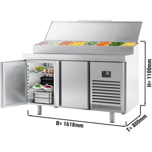 GGM Gastro - Table refrigeree de preparation boulangere - avec 2 portes - dimension des compartiments EN - Rehausse inox 9x 1/4 GN Argent