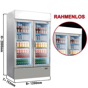 GGM Gastro - Refrigerateur a boissons - 1200 litres - design sans cadre - 2 portes vitrees & Presentoir publicitaire Argent