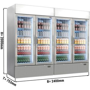 GGM Gastro - (2 pieces) Refrigerateur a boissons - 2400 litres - Design sans cadre - 4 portes vitrees & presentoir publicitaire Argent