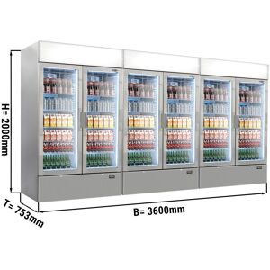 GGM Gastro - (3 pieces) Refrigerateur a boissons - 3600 litres - Design sans cadre - 6 portes vitrees & presentoir publicitaire Argent