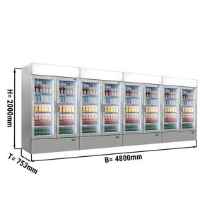 GGM Gastro - (4 pieces) Refrigerateur a boissons - 4800 litres - Design sans cadre - 8 portes vitrees & presentoir publicitaire Argent