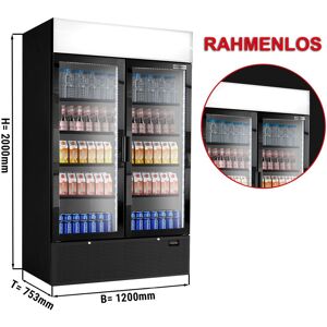 GGM Gastro - Refrigerateur a boissons - 1200 litres - Design sans cadre - 2 portes vitrees & Presentoir publicitaire Noir