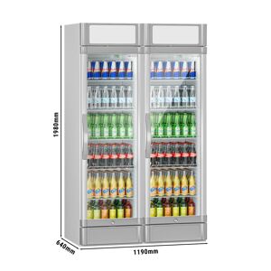 GGM Gastro - (2 pieces) Refrigerateur a boissons - 690 litres - 2 portes vitrees & Presentoir publicitaire Gris