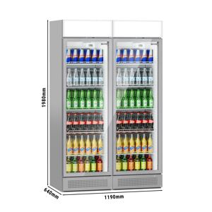 GGM Gastro - (2 pieces) Refrigerateur a boissons - 690 litres - design sans cadre - 2 portes vitrees & Presentoir publicitaire Gris