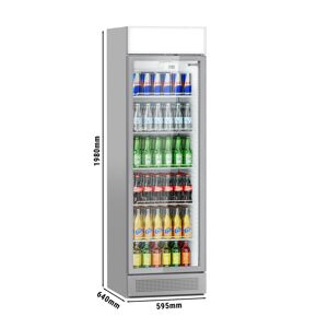 GGM Gastro - Refrigerateur a boissons - 345 litres - design sans cadre - 1 porte vitree & Presentoir publicitaire Argent