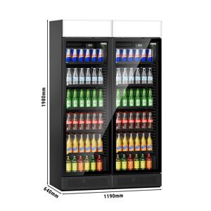 GGM Gastro - (2 pieces) Refrigerateur a boissons - 690 litres - design sans cadre - 2 portes vitrees & Presentoir publicitaire Noir