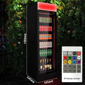 GGM Gastro - Refrigerateur a boissons - 345 litres - design sans cadre - 1 porte vitree & lumiere LED coloree Noir