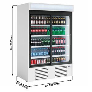 GGM Gastro - Refrigerateur a boissons - 1300 litres - 2 portes coulissantes en verre & presentoir publicitaire Argent