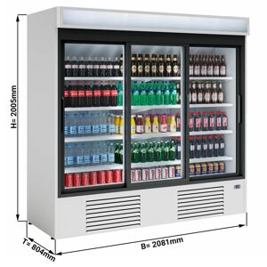 GGM Gastro - Refrigerateur a boissons - 2030 litres - 3 portes coulissantes en verre & Presentoir publicitaire Argent