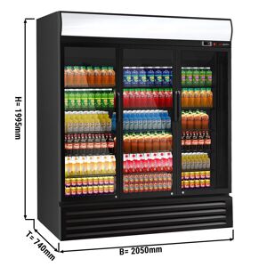 GGM Gastro - Refrigerateur a boissons - 1500 litres - 3 portes vitrees & presentoir publicitaire Noir/Blanc