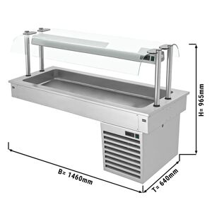 GGM Gastro - Cuve refrigeree encastrable - 1,5m - +2 ~ +8 °C - 4x GN 1/1 - avec protection hygienique en verre Argent