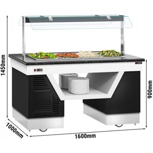 GGM Gastro - Comptoir buffet froid BELFAST - 1600mm - avec cuve refrigeree & Roulettes - pour 4x GN 1/1 Noir