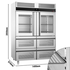 GGM Gastro - Refrigerateur PREMIUM - GN 2/1 - 1400 litres - avec 2 demi-portes vitrees & 4 tiroirs en verre Argent