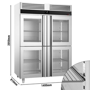 GGM Gastro - Refrigerateur PREMIUM - GN 2/1 - 1400 litres - avec 4 demi-portes en verre Argent