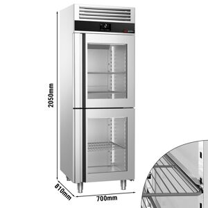 GGM Gastro - Refrigerateur PREMIUM - GN 2/1 - 700 litres - avec 2 demi-portes en verre Argent