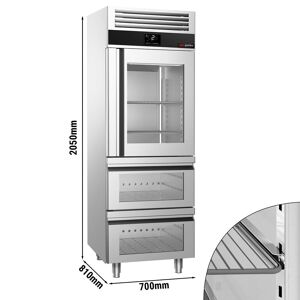 GGM Gastro - Refrigerateur PREMIUM - GN 2/1 - 700 litres - avec 1 porte vitree & 2 tiroirs en verre Argent