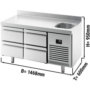 GGM Gastro - Table refrigeree PREMIUM PLUS - 1468x600mm - avec 1 bac, 4 tiroirs & rebord Argent