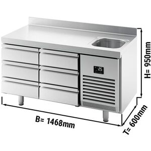 GGM Gastro - Table refrigeree PREMIUM PLUS - 1468x600mm - avec 1 bac, 6 tiroirs & rebord Argent