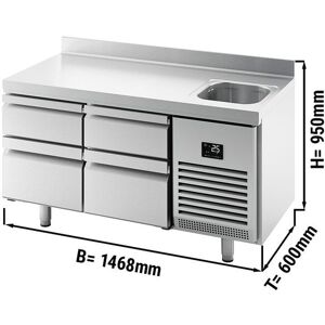 GGM Gastro - Table refrigeree PREMIUM PLUS - 1468x600mm - avec 1 bac, 4 tiroirs & rebord Argent