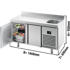 GGM Gastro - Table refrigeree PREMIUM PLUS - 1468x600mm - avec 1 bac, 2 portes & rebord Argent