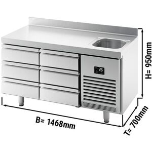 GGM Gastro - Table refrigeree PREMIUM PLUS - 1468x700mm - avec 1 bac, 6 tiroirs & rebord Argent