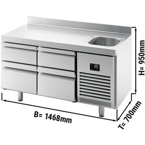 GGM Gastro - Table refrigeree PREMIUM PLUS - 1468x700mm - avec 1 bac, 4 tiroirs & rebord Argent