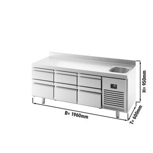 GGM Gastro - Table refrigeree PREMIUM PLUS - 1960x600mm - avec 1 bac, 6 tiroirs & rebord Argent