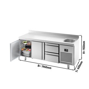 GGM Gastro - Table refrigeree PREMIUM PLUS - 1960x600mm - avec 1 bac, 2 portes, 2 tiroirs & rebord Argent