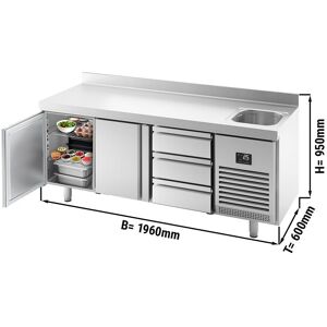 GGM Gastro - Table refrigeree PREMIUM PLUS - 1960x600mm - avec 1 bac, 2 portes, 3 tiroirs & rebord Argent