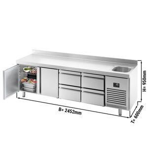 GGM Gastro - Table refrigeree PREMIUM PLUS - 2452x600mm - avec 1 bac, 2 portes, 4 tiroirs & rebord Argent