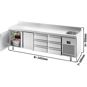 GGM Gastro - Table refrigeree PREMIUM PLUS - 2452x600mm - avec 1 bac, 2 portes, 6 tiroirs & rebord Argent