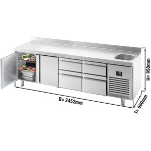 GGM Gastro - Table refrigeree PREMIUM PLUS - 2452x600mm - avec 1 bac, 2 portes, 4 tiroirs & rebord Argent