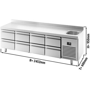 GGM Gastro - Table refrigeree PREMIUM PLUS - 2452x600mm - avec 1 bac, 8 tiroirs & rebord Argent