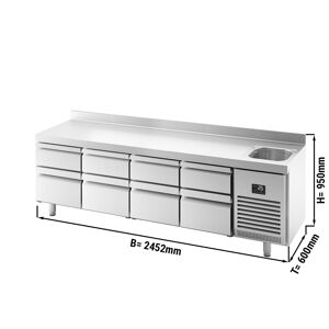 GGM Gastro - Table refrigeree PREMIUM PLUS - 2452x600mm - 1 bac, 8 tiroirs & rebord Argent